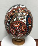 Ostrich Pysanka. Hand painted. Hand carved. Trypilian Ostrich Pysanky